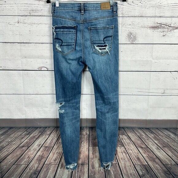 American Eagle Jeans Womens 4 Highest Rise Jegging Super Stretch X Rips Grunge - Picture 5 of 13